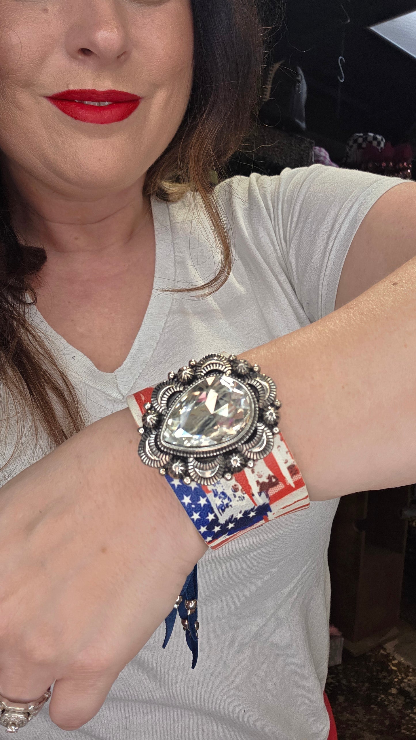 American Flag Leather Cuff by Sandra Ling Designs