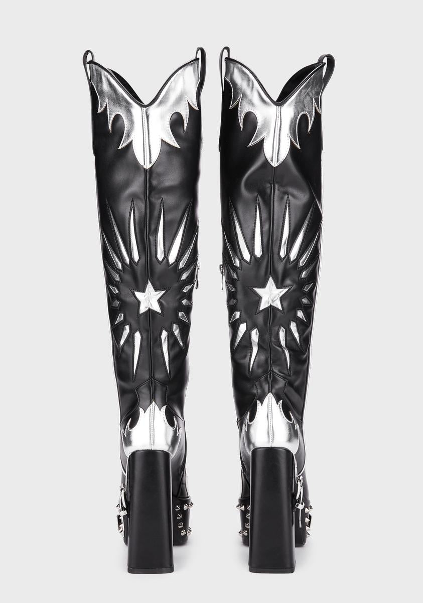 Alabama Cowboy Boots - Black/Silver