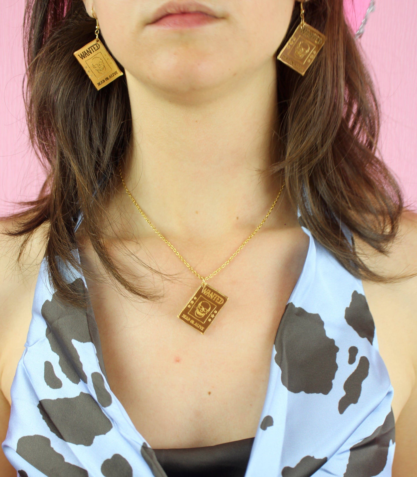 Gold Wanted Poster Necklace