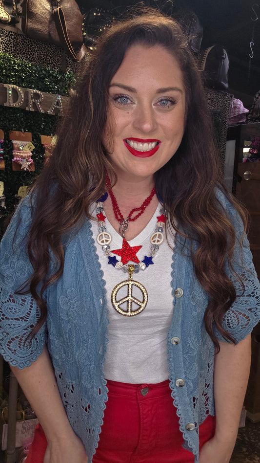 Red Star Beaded Necklace by Sandra Ling Designs