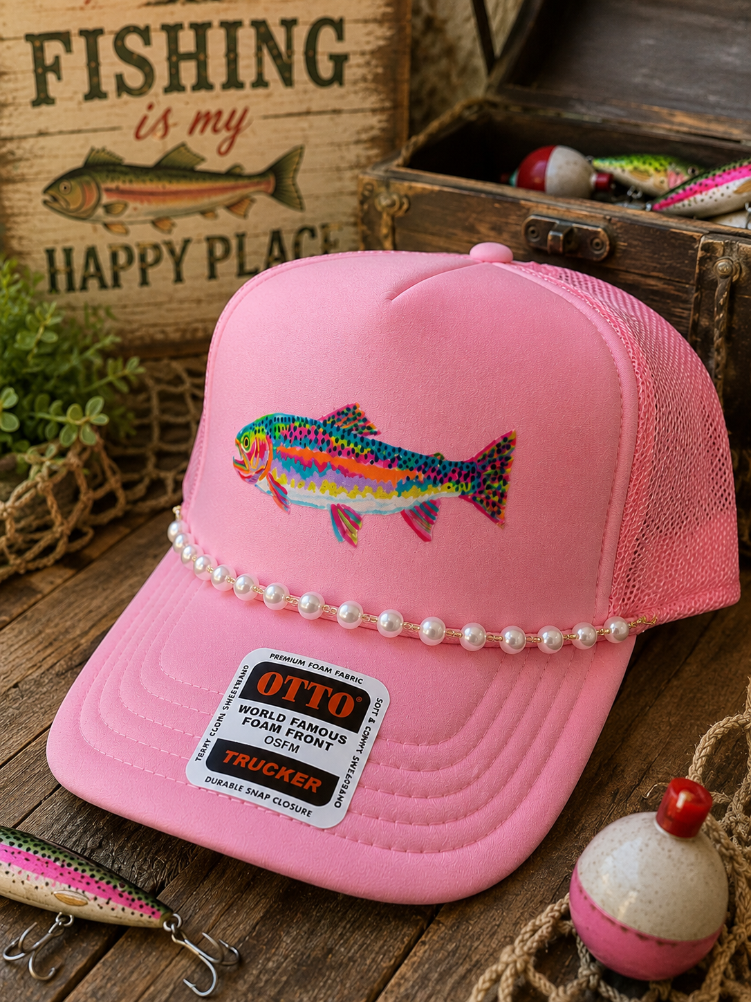Reel Sweet Pearl Trout Trucker Hat