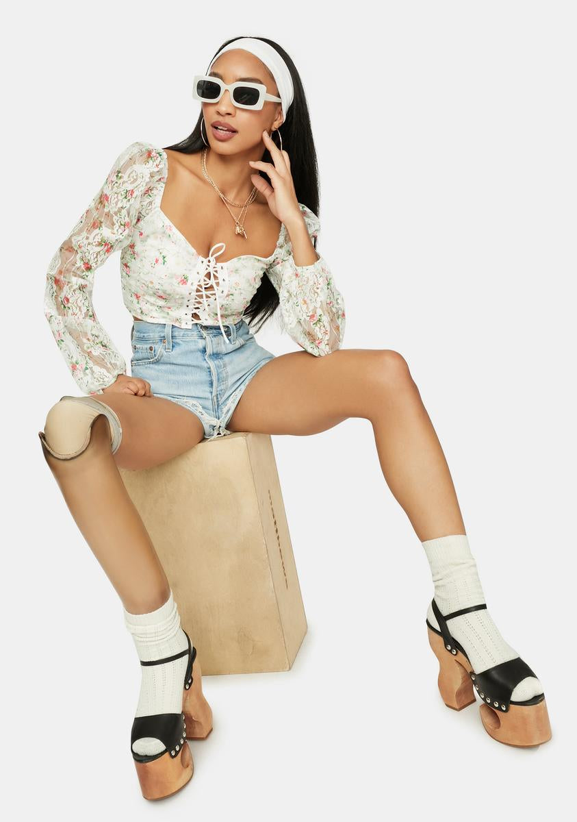A Girls World Sheer Floral Lace Crop Top