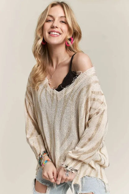 ADORA Frayed Zebra Knit Top