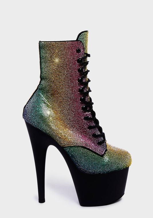 Adore-1020 Rhinestone Stiletto Boots - Rainbow