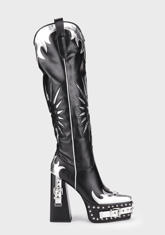 Alabama Cowboy Boots - Black/Silver