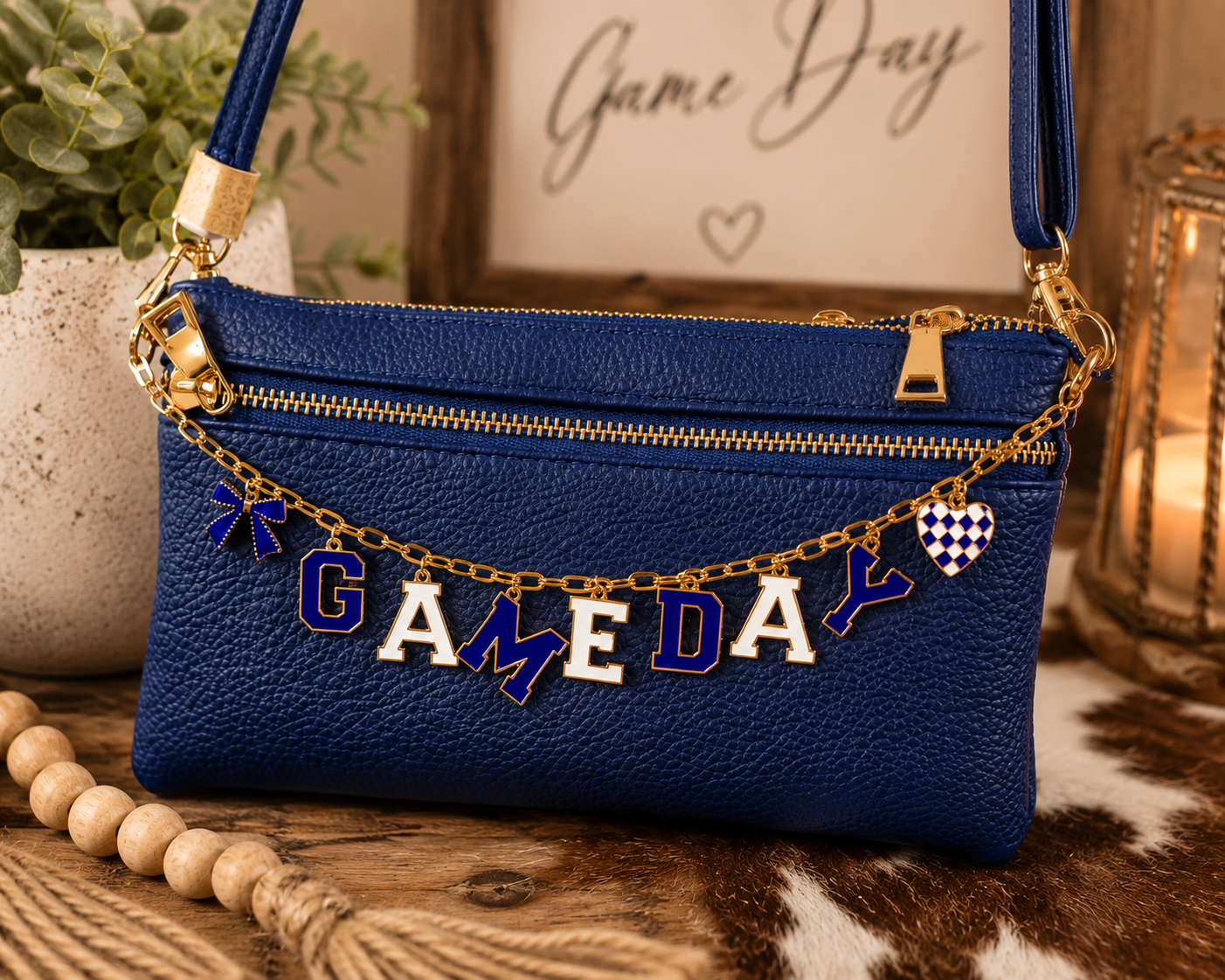 Game Day Blue & White Charm Crossbody Bag