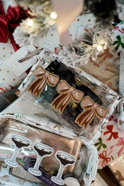 3 Brown Bows - Snap Clear Pouch