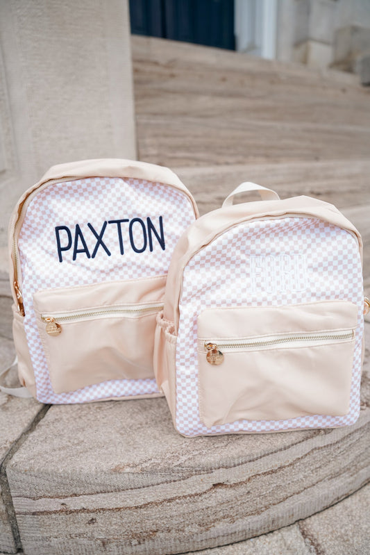 Tan Checkered Backpack -PLAIN NO EMBROIDERY