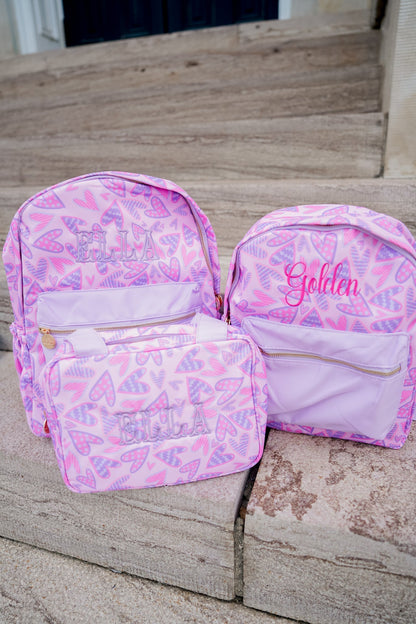 Lilac Hearts Backpack -PLAIN NO EMBROIDERY