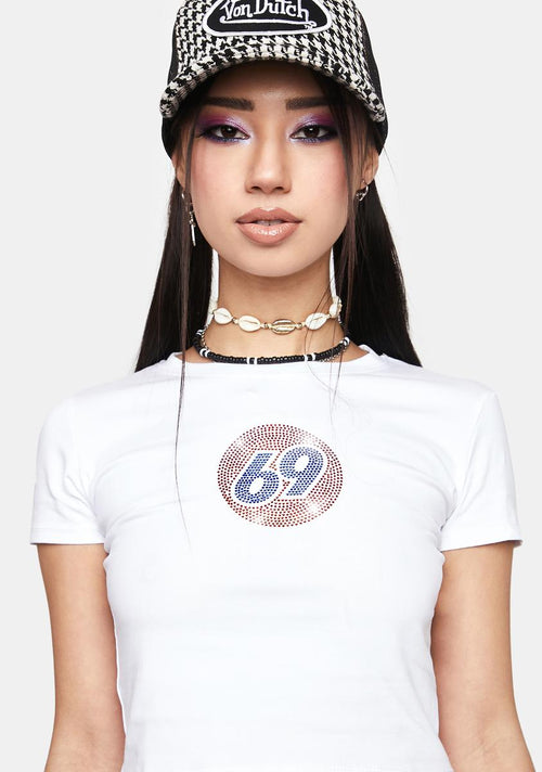 69 Gas Station Rhinestone Crop Tee