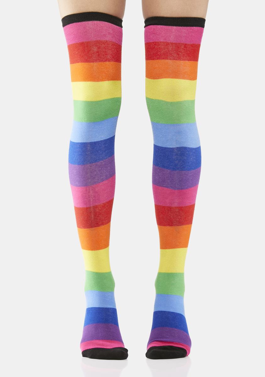Above The Rainbows Striped Thigh High Socks