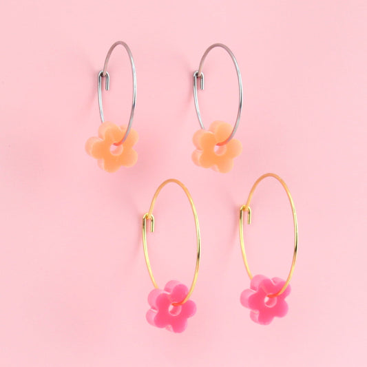 Fruit Salad Flower Power Hoop Earring Set