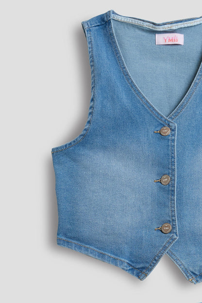 Girls Denim Vest & Ruffle Skirt Set