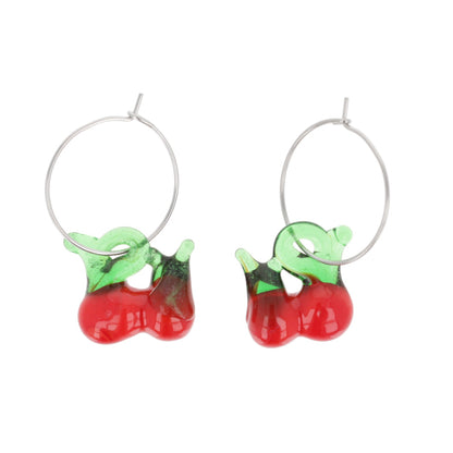 Glass Cherry Hoop Earrings