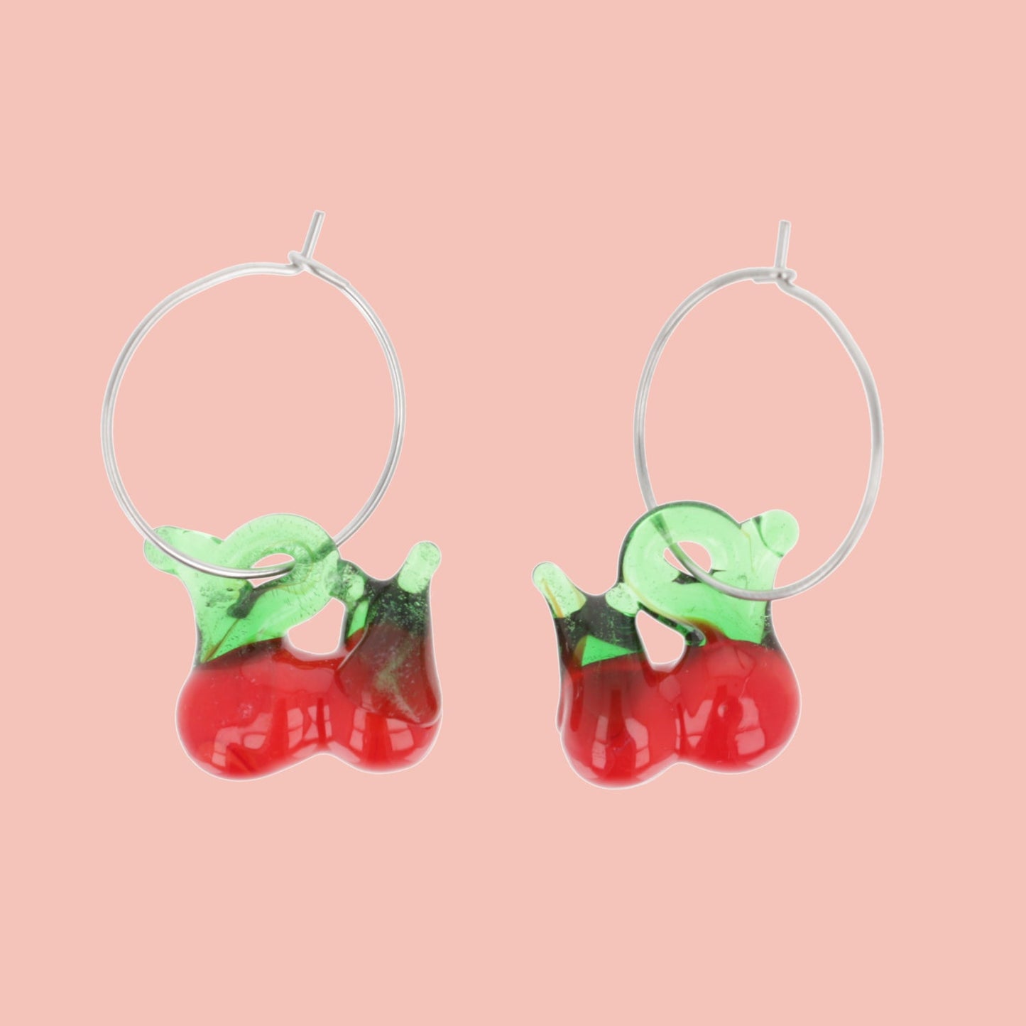 Glass Cherry Hoop Earrings