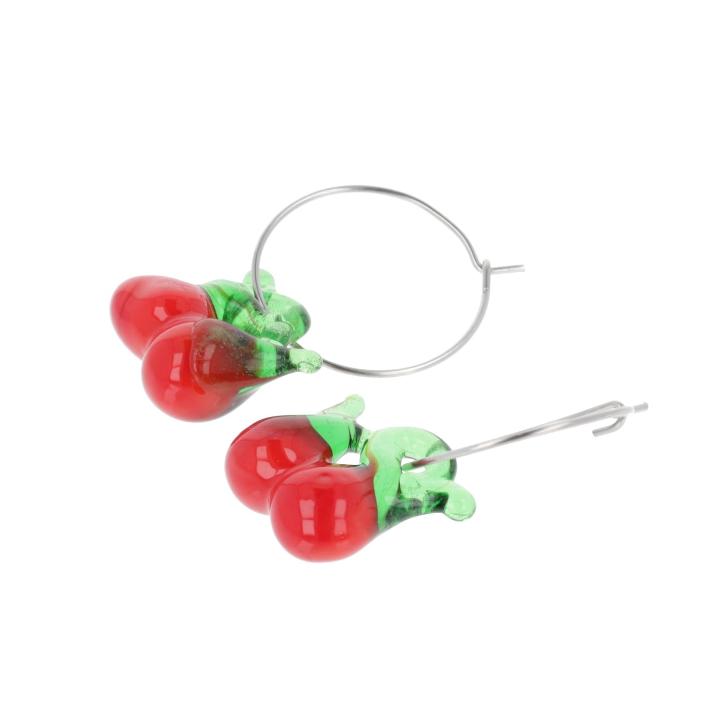 Glass Cherry Hoop Earrings
