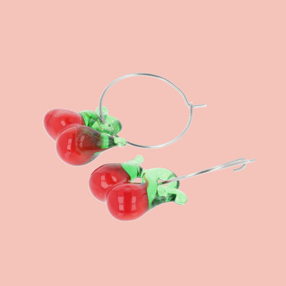Glass Cherry Hoop Earrings