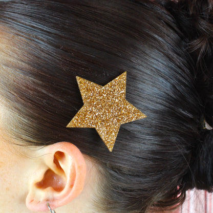 Gold Glitter Single Star Hair Clip