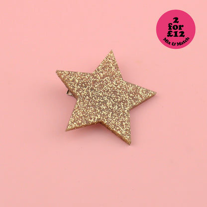Gold Glitter Single Star Hair Clip