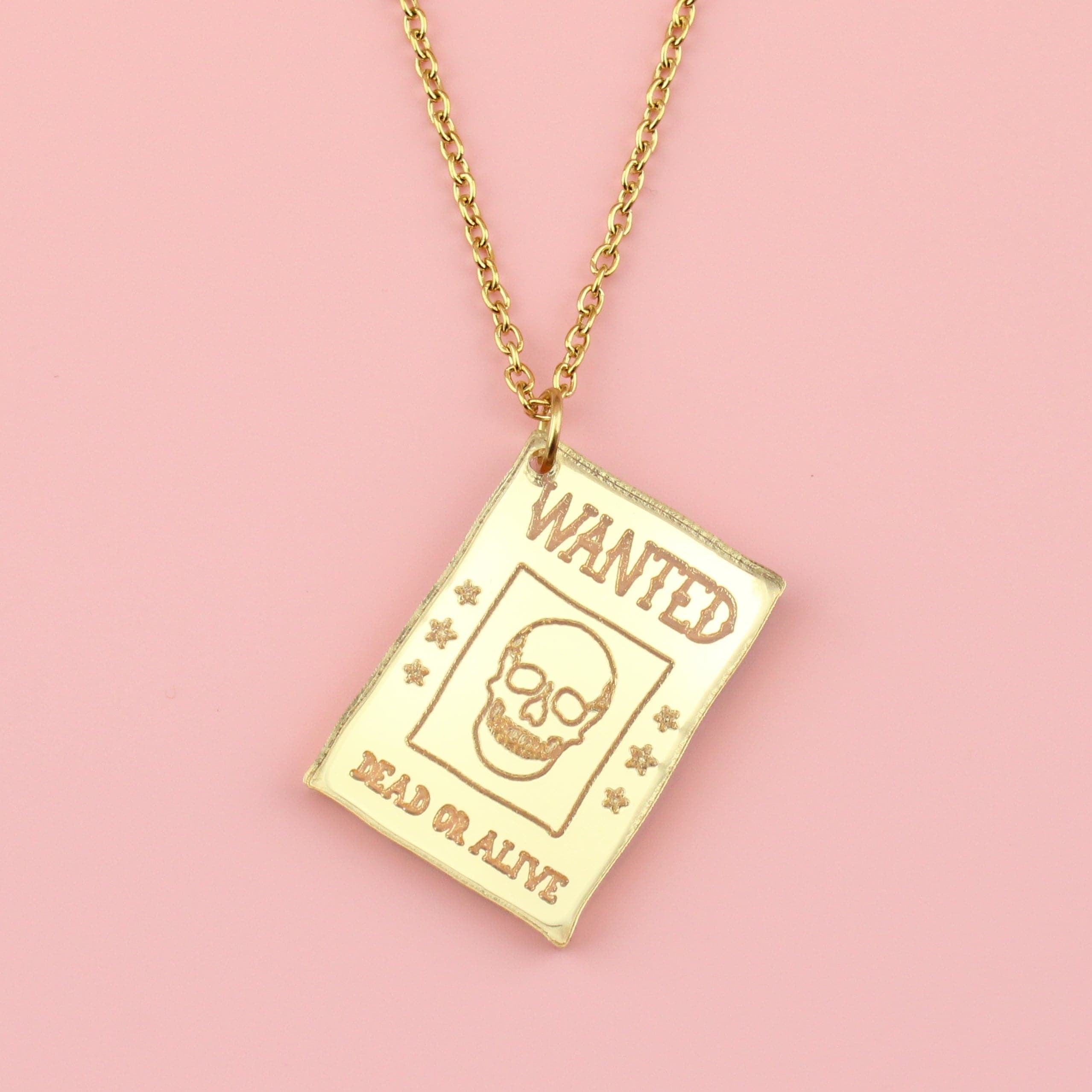 Gold Wanted Poster Necklace