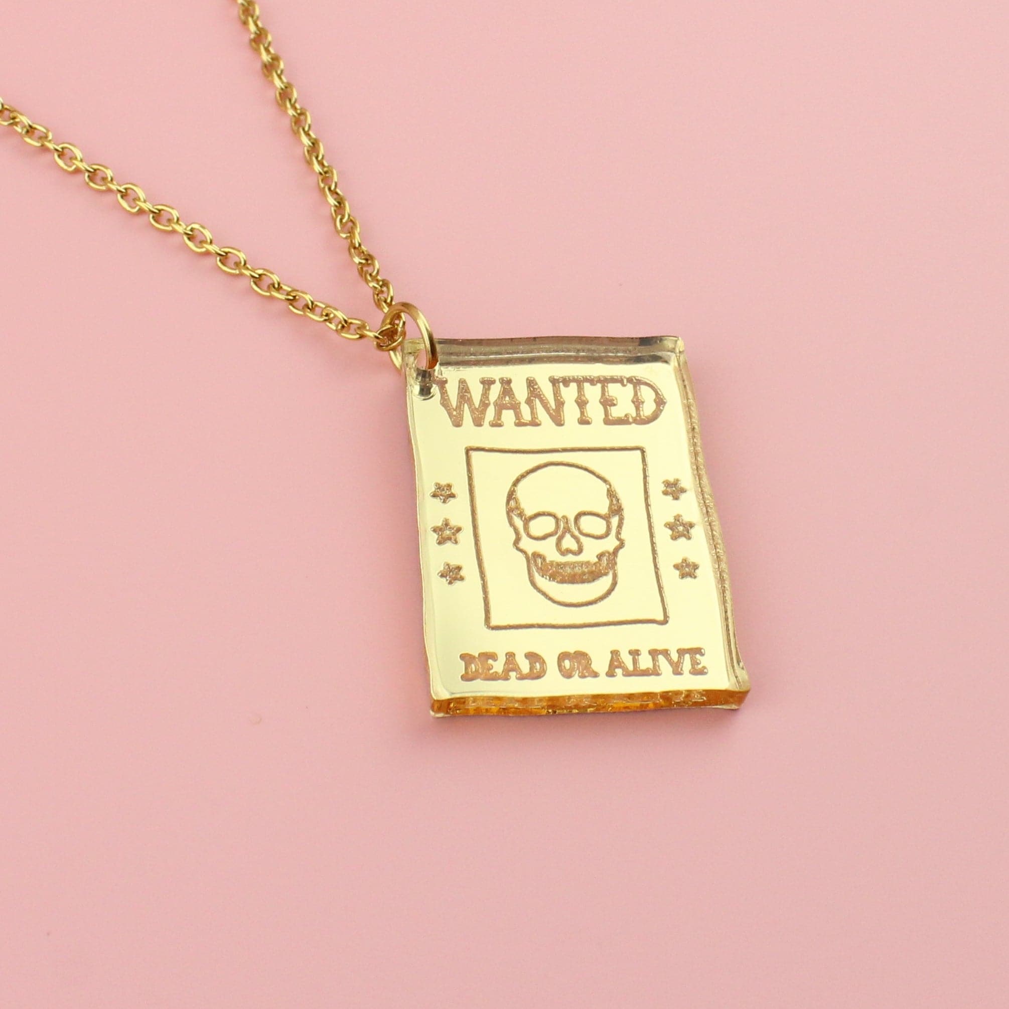 Gold Wanted Poster Necklace