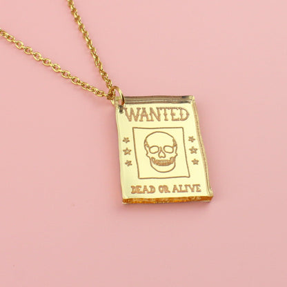 Gold Wanted Poster Necklace