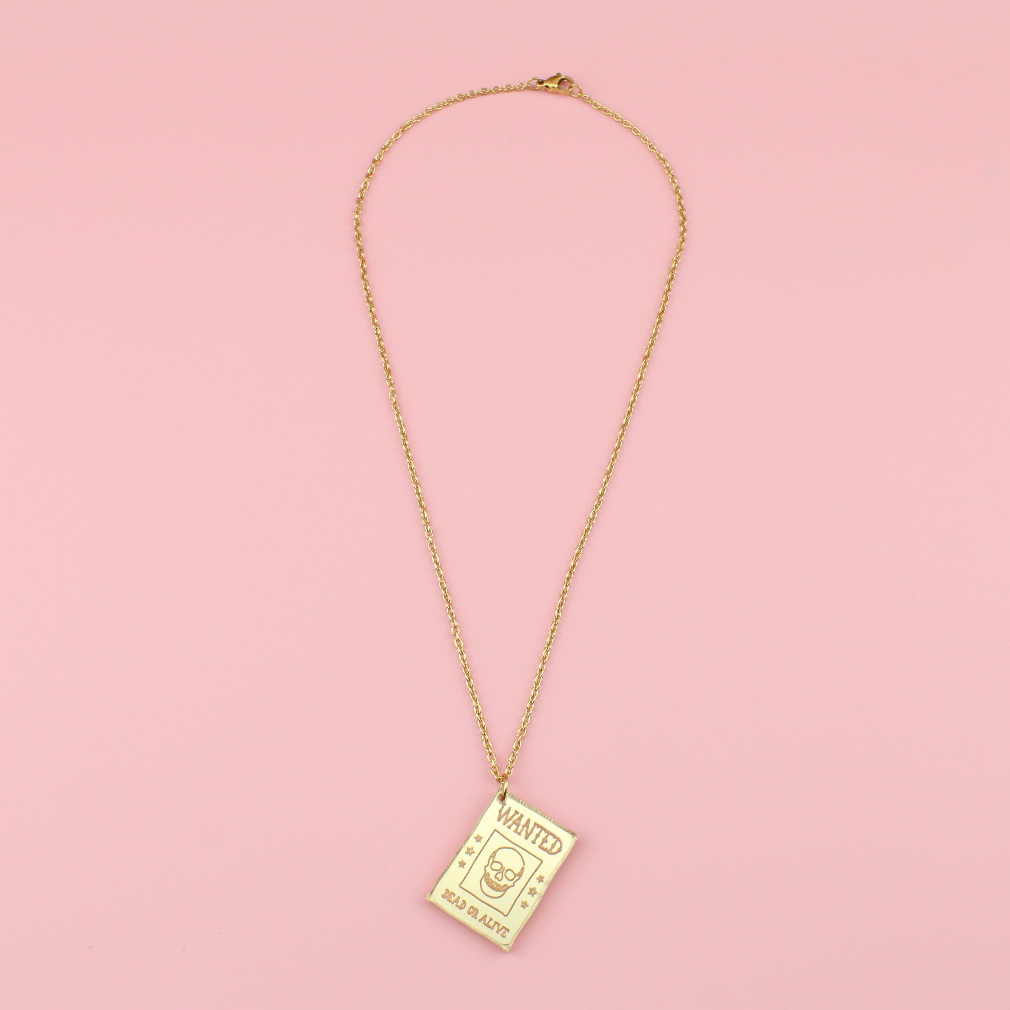 Gold Wanted Poster Necklace