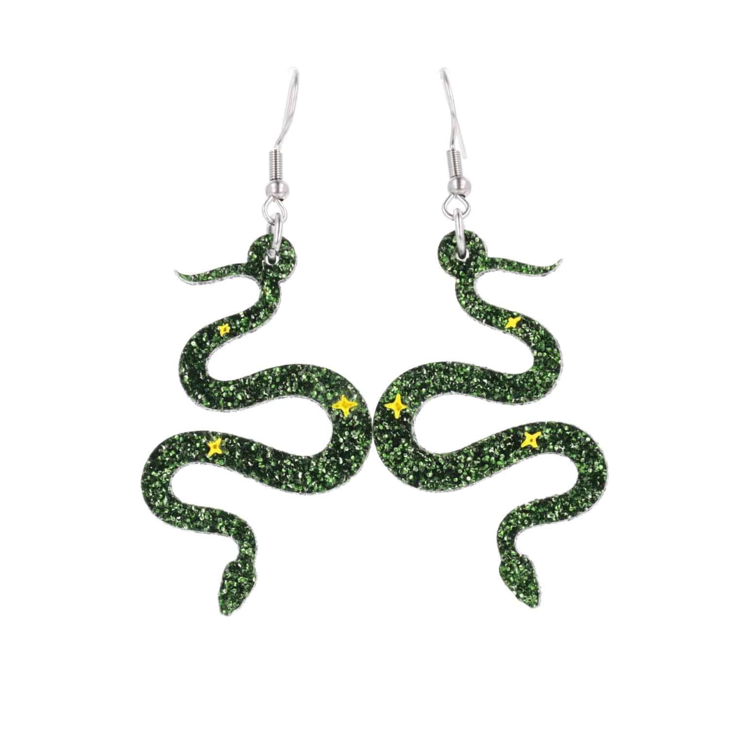 Green Glitter Medusa Snake Earrings