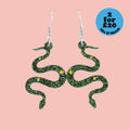 Green Glitter Medusa Snake Earrings