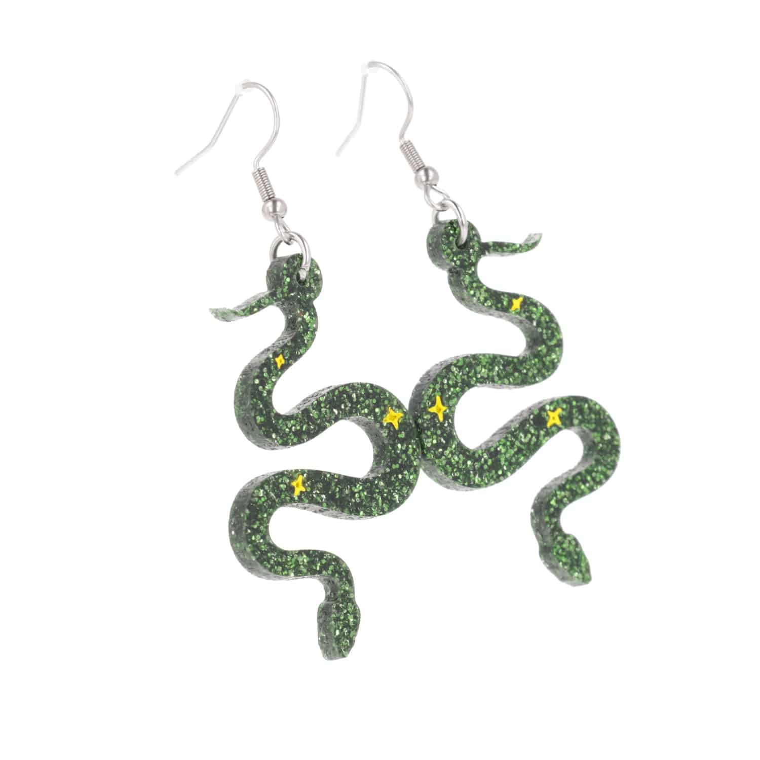 Green Glitter Medusa Snake Earrings