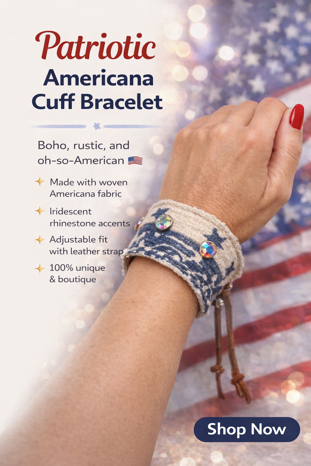 Americana Cuff Bracelet by Sandra Ling Designs