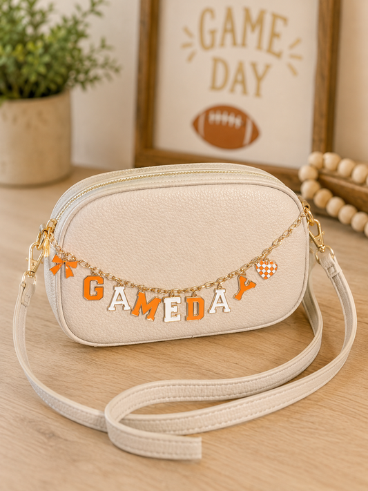 Game Day Orange and White Charm Crossbody Bag