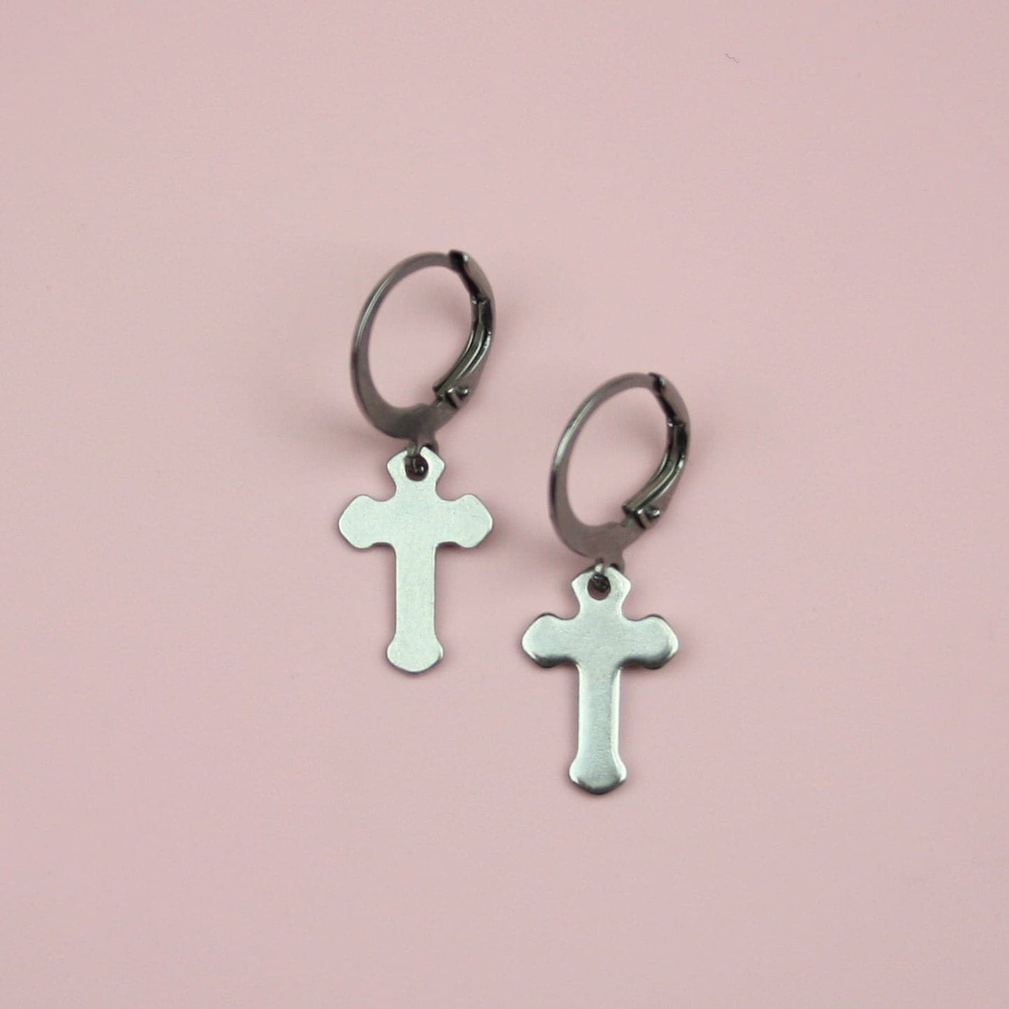 Gothic Cross Hoop Earrings