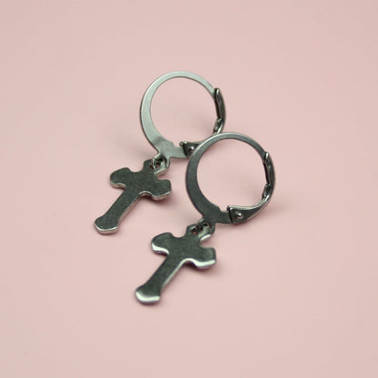 Gothic Cross Hoop Earrings