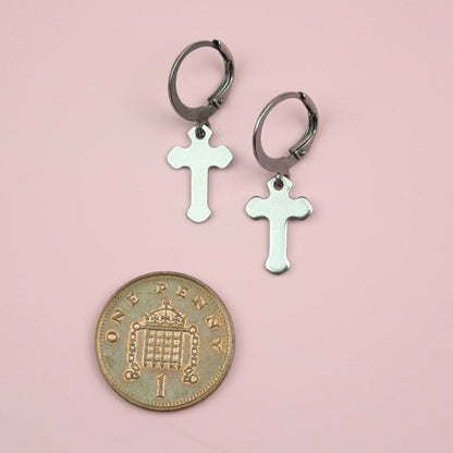 Gothic Cross Hoop Earrings