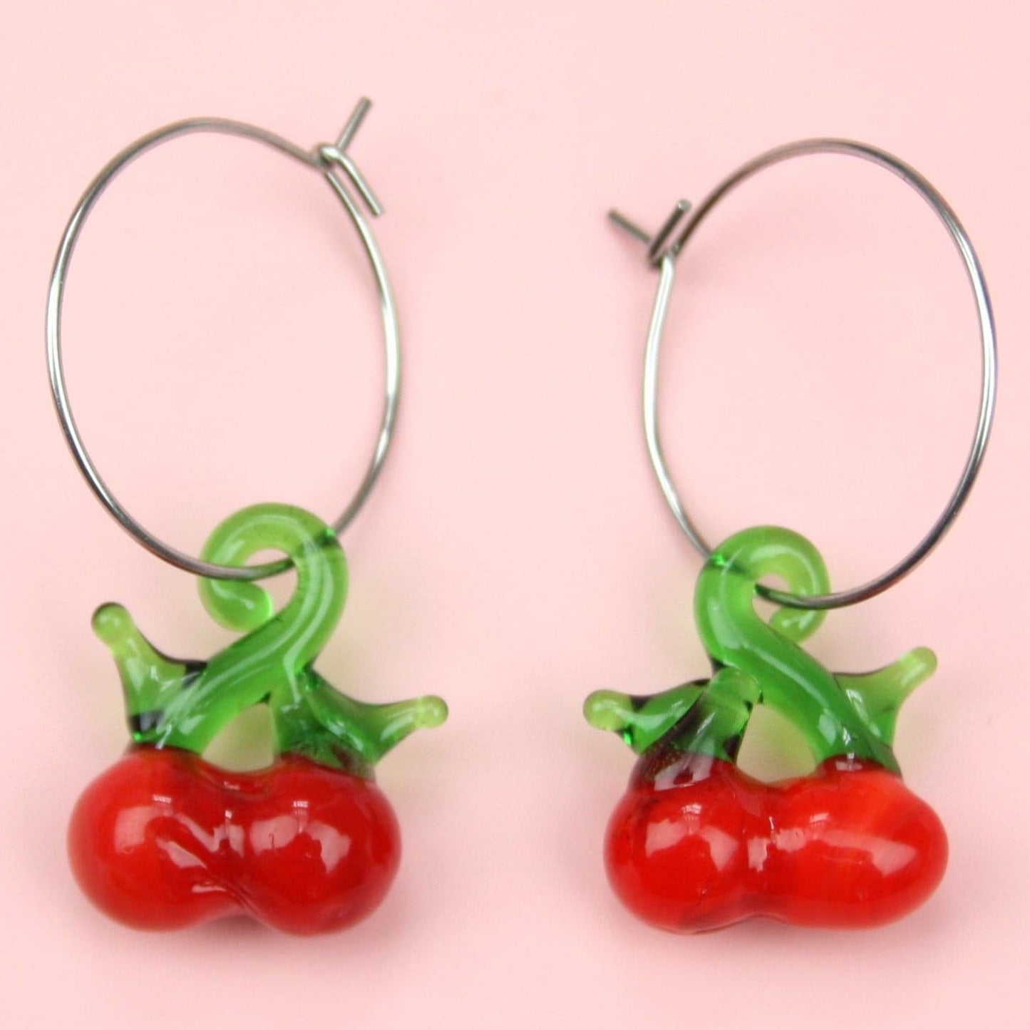 Glass Cherry Hoop Earrings