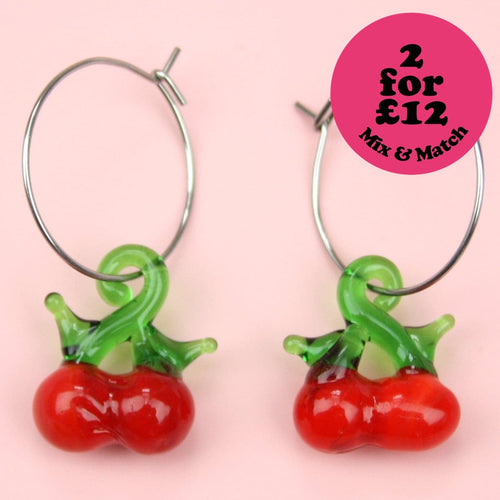Glass Cherry Hoop Earrings