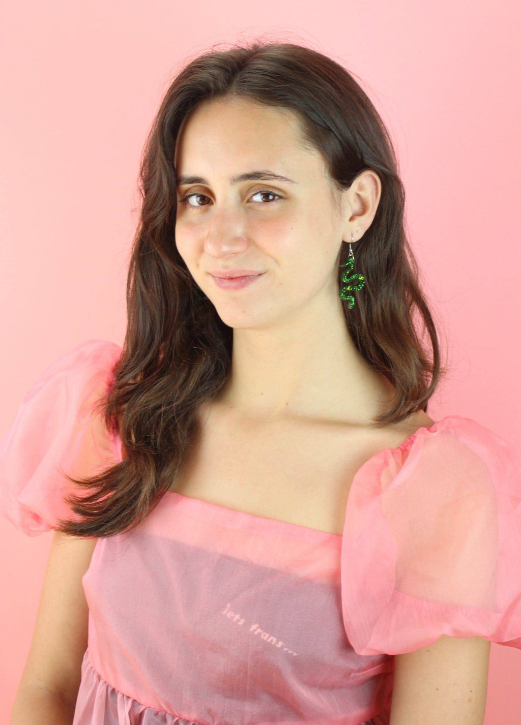 Green Glitter Medusa Snake Earrings