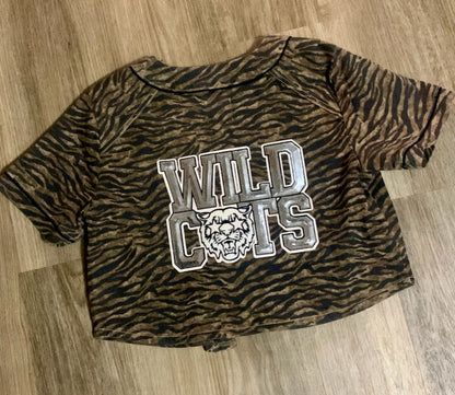 School Spirit Game Day Oversized Denim Top with Custom Sequin Mascot Patch