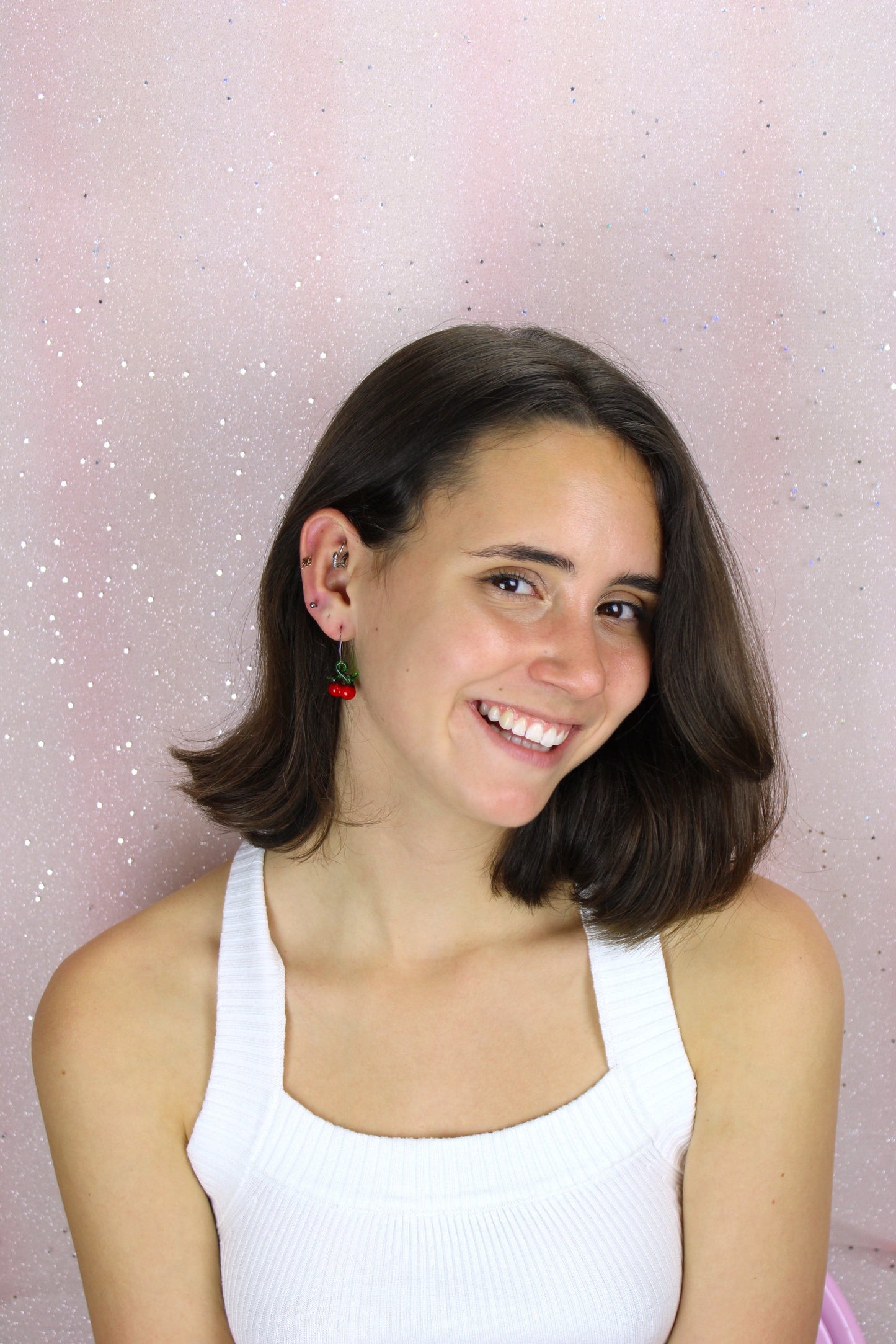 Glass Cherry Hoop Earrings
