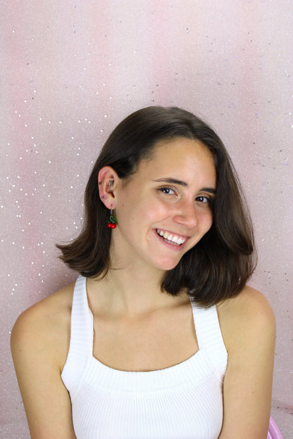 Glass Cherry Hoop Earrings