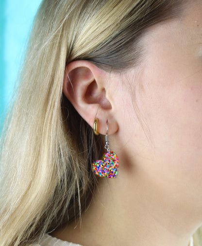 Glitter Rainbow Heart Earrings