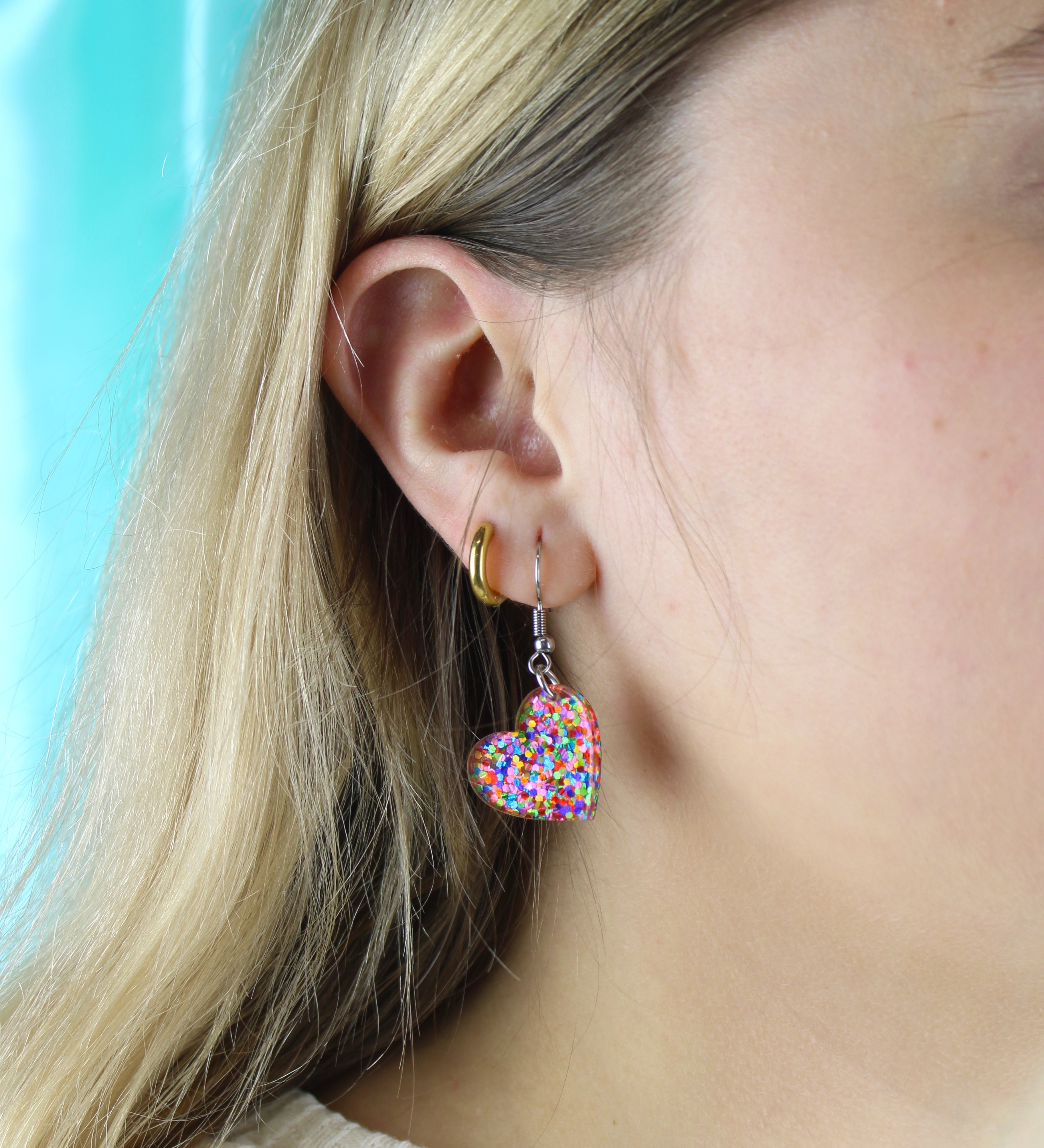 Glitter Rainbow Heart Earrings