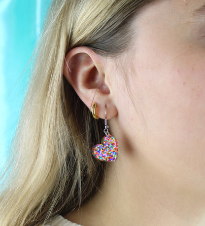 Glitter Rainbow Heart Earrings