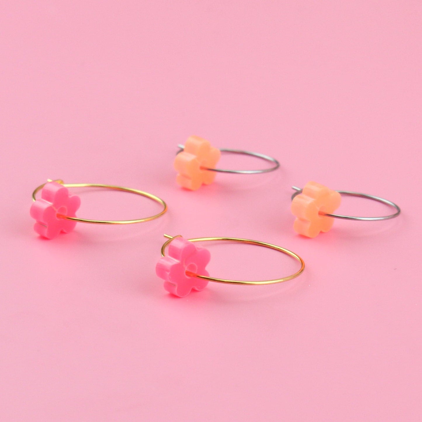 Fruit Salad Flower Power Hoop Earring Set
