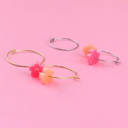 Fruit Salad Flower Power Hoop Earring Set