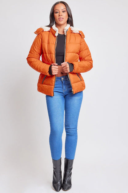 Jacket Puffer With Sherpa Fur Hoodie