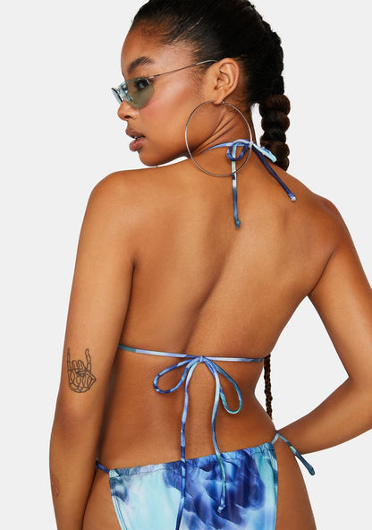 Abstract Floral Blue Pami Bikini Top