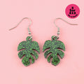 Green Glitter Monstera Earrings