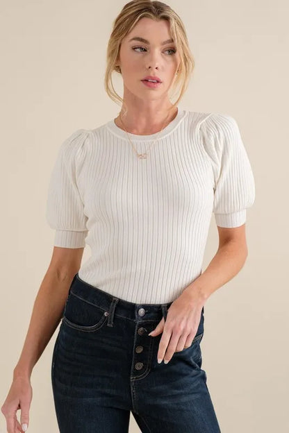 And The Why Puffed Half Sleeve Rib Basic Bodysuit